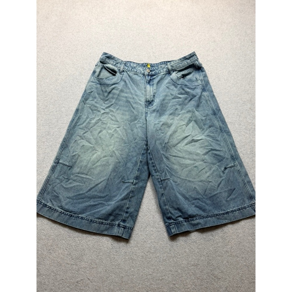 MYOURSA Wide Leg Denim Shorts Light Wash Blue Baggy Size 32